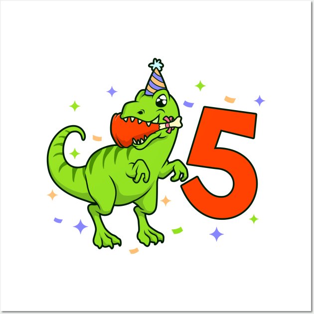 I am 5 with TREX - boy birthday 5 years old Wall Art by Modern Medieval Design